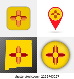 Set of New Mexico state flag. Vector illustration.