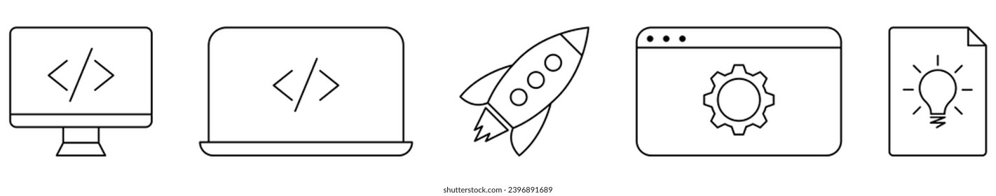 Set of new product development icons. Software development and IT operations set symbols. Vector illustration