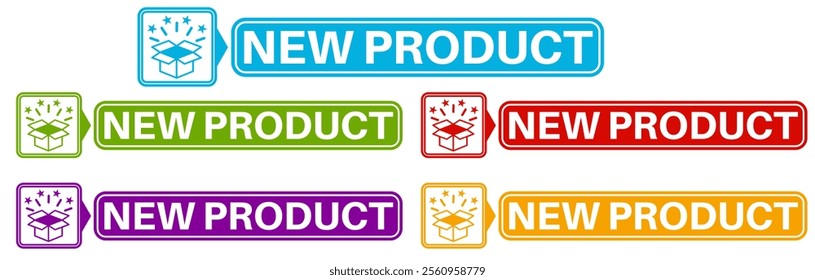 set new product icon sign. label promotion product sticker design vector illustration