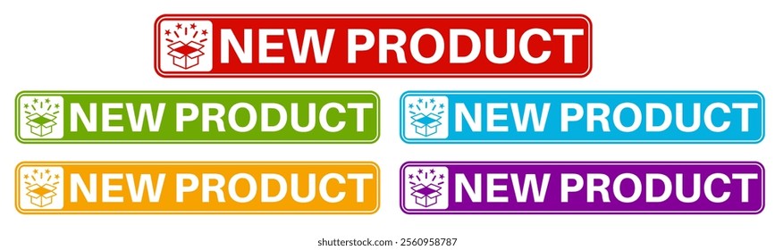 set new product icon sign. label promotion product sticker design vector illustration