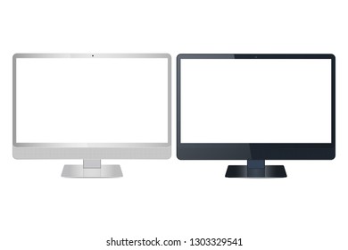 Set of New realistic flat screen computer monitor. Created to present your design application, web site. Mock-up Computer display isolated on white background. Layers are orderly and easily ediable