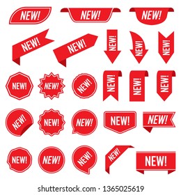 Set of new red labels isolated on white background