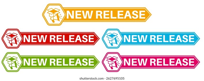 set new release badge labels icon. new arrival symbol new update design sticker template vector illustration