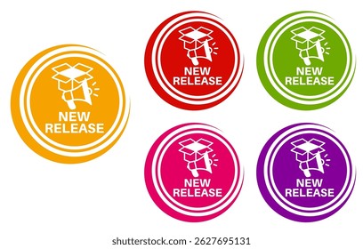 Set Nuevo signo de Autorización Icono de diseño Etiqueta engomada Ilustración vectorial de Plantilla de Anuncio	
