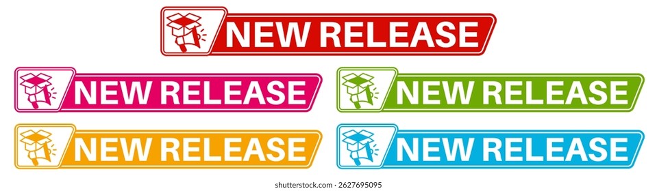 Nuevo producto Autorización Símbolo Signo Etiqueta engomada Etiqueta de medios sociales Plantilla Diseño Ilustración vectorial