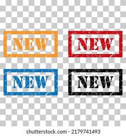 Set Neue Stempel Symbol, Etikettenschild-Taste, Text-Banner Vektorgrafik .