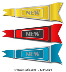 set of new sticker sale label badge with gold red and blue color isolated