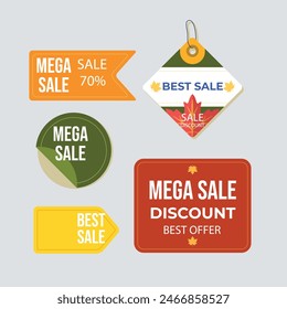 Set of new stickers, sale tags and labels. Shopping stickers and badges for merchandise and promotion, special offer, new collection, discount etc. Red stickers for web banners with transparent shadow