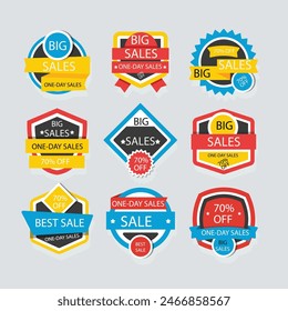 Set of new stickers, sale tags and labels. Shopping stickers and badges for merchandise and promotion, special offer, new collection, discount etc. Red stickers for web banners with transparent shadow