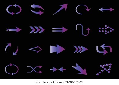 Set of new style arrows isolated on black, Arrow vector icon, Arrows vector illustration collection