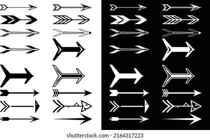 Set of new style arrows vector in black and white background. Arrow set in vector. Illustration of Arrows icon set