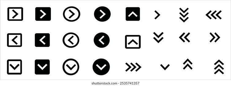 Set of new style black chevron icons vector isolated arrows. Arrow vector icon set. Arrows vector illustration collection