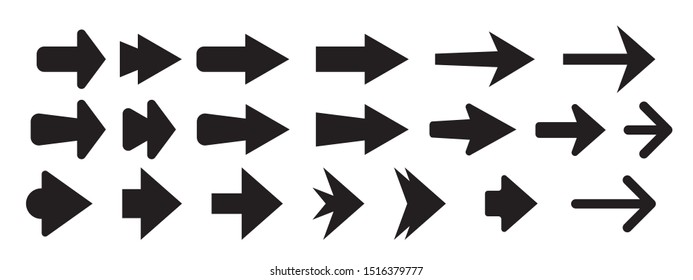 Set of new style black vector arrows isolated on white. Arrow vector icon. Arrows vector illustration collection