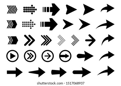Set of new style black vector arrows isolated on white. Arrow vector icon. Arrows vector illustration collection