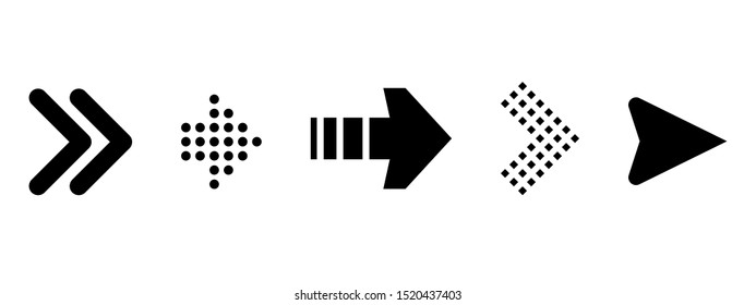 Set of new style black vector arrows isolated on white. Arrow vector icon. Arrows vector illustration collection