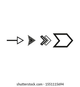 Set of new style black vector arrows isolated on white. Arrows vector illustration collection. Right direction pointers. Isolated stylized icons for app.
