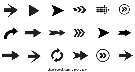 Set of new style black vector arrows isolated on white. Arrow icon.