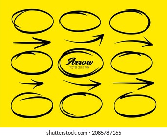 Conjunto de flechas vectoriales negras de nuevo estilo y elemento aislado en el fondo amarillo. Elementos elegantes para el diseño. Ilustración vectorial.

