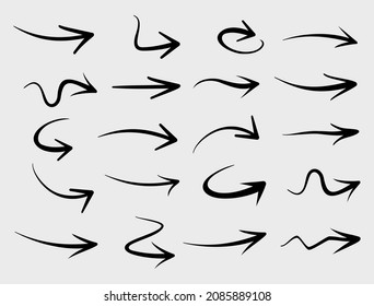Set von neuen, schwarzen Vektorpfeilen einzeln auf grauem Hintergrund.