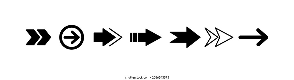 Conjunto de flechas vectoriales negras de nuevo estilo aisladas en blanco. Icono de vector de flecha. Ilustración vectorial de flechas