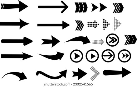 Conjunto de flechas vectoriales negras de nuevo estilo aisladas en blanco. Flecha de icono del vector. Colección de ilustraciones vectoriales de flechas. Diseño vectorial reemplazable.