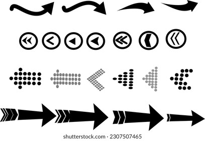 Conjunto de flechas vectoriales negras de nuevo estilo aisladas en blanco. Flecha de icono del vector. Colección de ilustraciones vectoriales de flechas. Diseño vectorial reemplazable.	