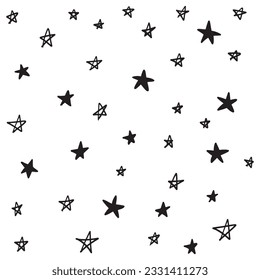 Conjunto de nueva estrella vectorial negra de estilo aislado en blanco. Estrella de símbolos vectores aislada en fondo blanco. Iconos de estrella. Estrellas de guijarros. Parkles, brillando. 