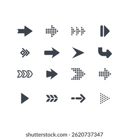 Set of new style black vector arrows isolated on white. Arrow vector icon. Arrows vector illustration collection