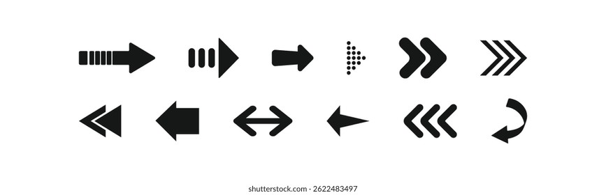 Set of new style black vector arrows isolated on white. Arrow vector icon. Arrows vector illustration collection