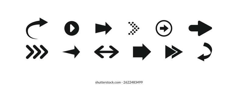 Set of new style black vector arrows isolated on white. Arrow vector icon. Arrows vector illustration collection