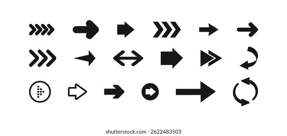 Conjunto de flechas de Vector negro de nuevo estilo aislado en blanco. Icono de Vector de flecha. Colección de Ilustración vectorial de flechas