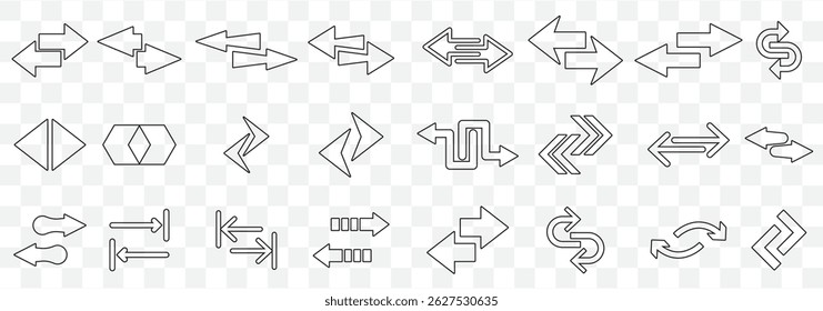 Set of new style black vector arrows isolated in Stroke. Arrow vector icon set. Arrows vector illustration collection on Transparent Background. EPS 10.