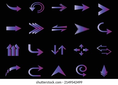 Set of new style Purple vector arrows isolated on Black, Arrow vector icon, Arrows vector illustration collection