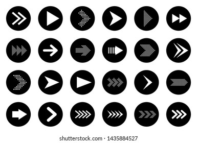Set of new style round black vector arrow icons isolated on white. Arrow icon. Arrow vector icon. Arrow. Arrows vector illustration collection