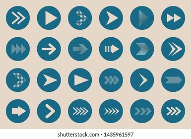 Set of new style square blue vector arrow icons isolated on ivory background. Arrow icon. Arrow vector icon. Arrow. Arrows vector illustration collection