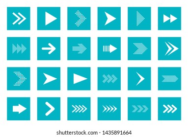 Set of new style square turquoise vector arrow icons isolated on white. Arrow icon. Arrow vector icon. Arrow. Arrows vector illustration collection