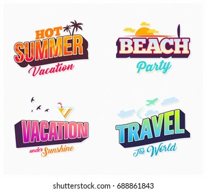 Set of New Summer Vacation Beach Party and Travel the World Badges Useful for Futuristic Icon and Banner Design