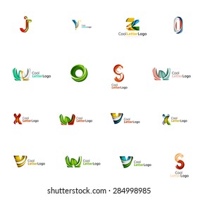 Set of new universal company logo ideas, geometric business icon collection - alphabet letters, swirl waves and other shapes