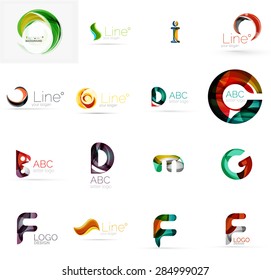 Set of new universal company logo ideas, geometric business icon collection - alphabet letters, swirl waves and other shapes