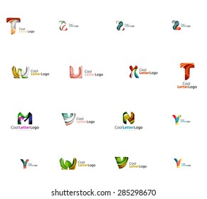 Set of new universal company logo ideas, geometric business icon collection - alphabet letters, swirl waves and other shapes