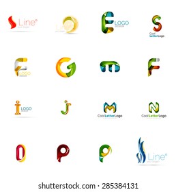 Set of new universal company logo ideas, geometric business icon collection - alphabet letters, swirl waves and other shapes