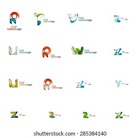 Set of new universal company logo ideas, geometric business icon collection - alphabet letters, swirl waves and other shapes