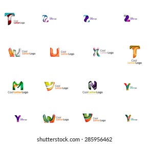 Conjunto de nuevas ideas del logotipo de la empresa universal, colección de iconos geométricos - letras alfabéticas, ondas giratorias y otras formas