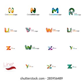 Conjunto de nuevas ideas del logotipo de la empresa universal, colección de iconos geométricos - letras alfabéticas, ondas giratorias y otras formas