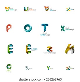 Set of new universal company logo ideas, geometric business icon collection - alphabet letters, swirl waves and other shapes