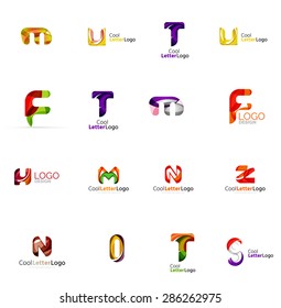 Set of new universal company logo ideas, geometric business icon collection - alphabet letters, swirl waves and other shapes