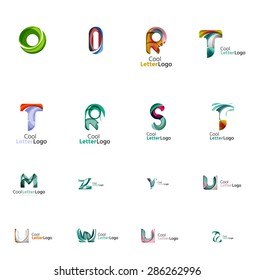 Set of new universal company logo ideas, geometric business icon collection - alphabet letters, swirl waves and other shapes