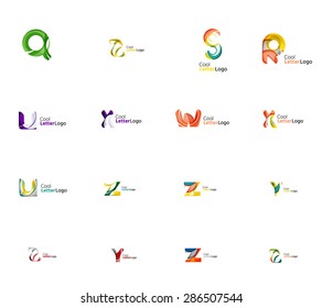 Set of new universal company logo ideas, geometric business icon collection - alphabet letters, swirl waves and other shapes