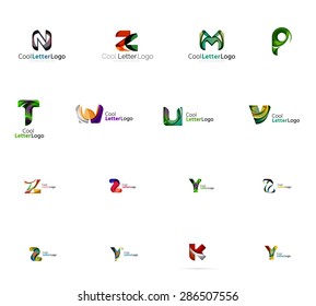 Set of new universal company logo ideas, geometric business icon collection - alphabet letters, swirl waves and other shapes