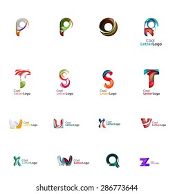 Set of new universal company logo ideas, geometric business icon collection - alphabet letters, swirl waves and other shapes